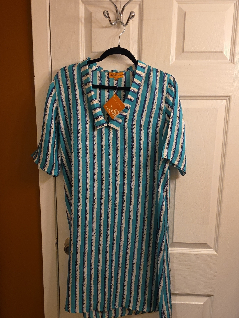 Striped Midi Dress in Turquoise and White